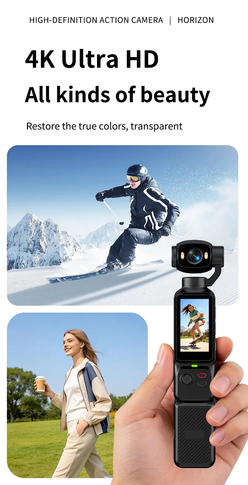Pocket Handheld Vlog Camera 180°Rotatable Lens Anti-shake Stabilizer HD Portable Action Cam Built-in Fill Light Outdoor Travel