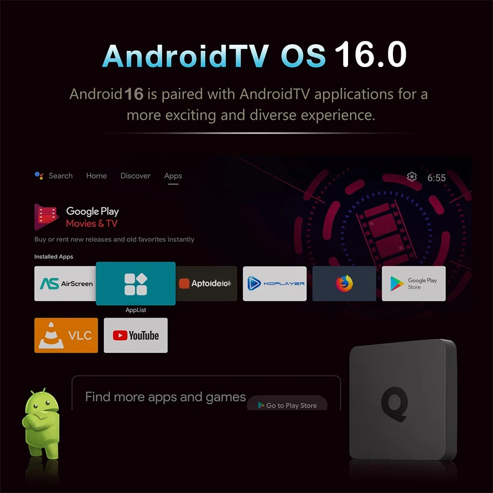 Smart TV Box Bluetooth 6.0 8K Q1 Android 16 Set Top Box Allwinner H313 Dual Wifi 5G 8GB128GB Google Voice Streaming Media Player