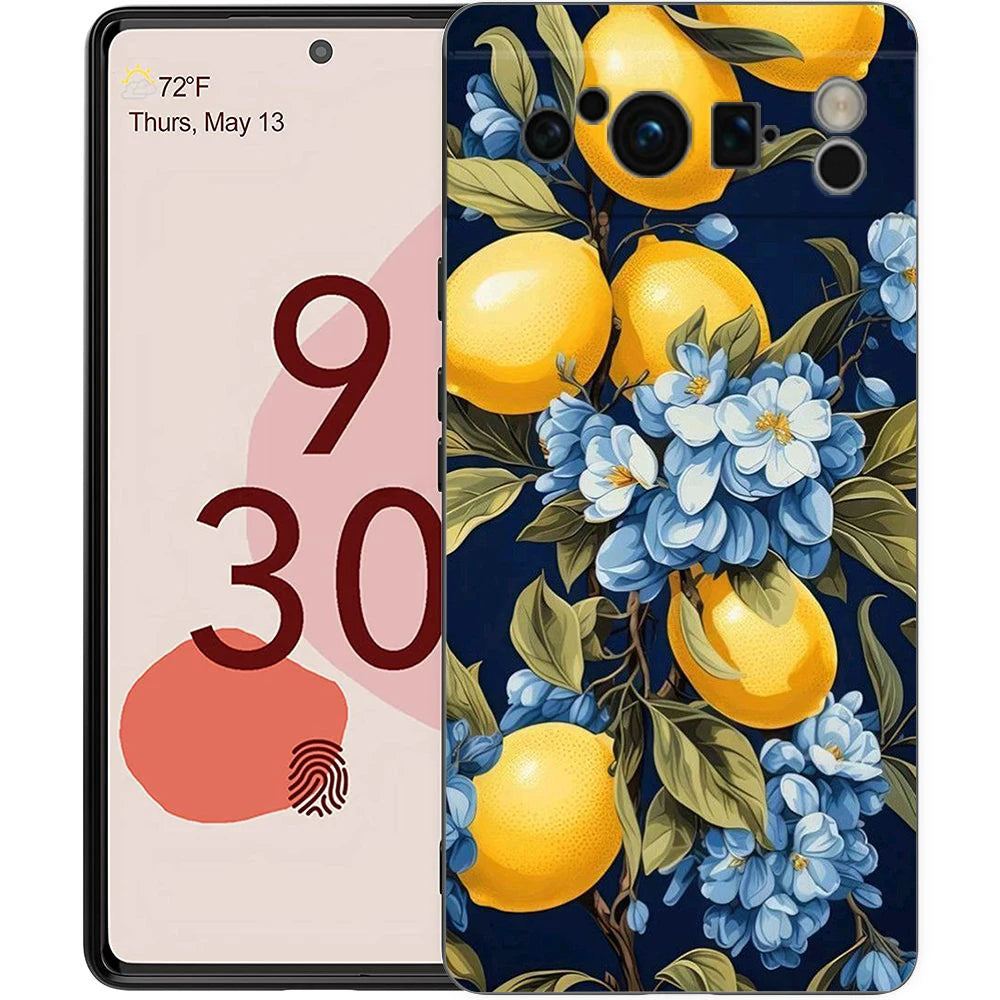 Summer Fruits Lemon Print Phone Case For Google Pixel 10 9 8 7 Pro 9A 8A 7A 6A 6 Pro XL Soft TPU Bumper Black Cover