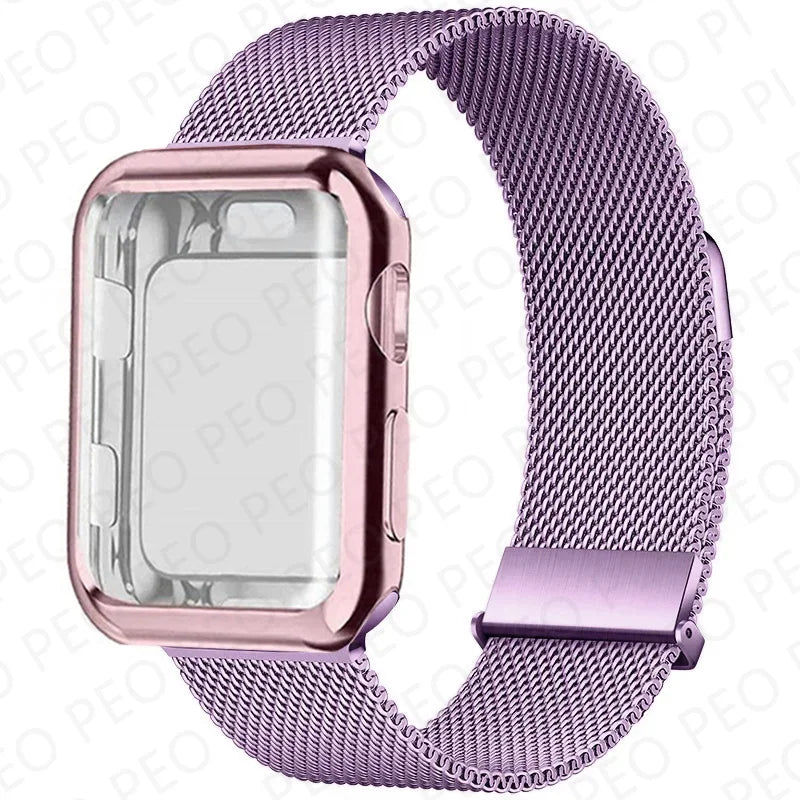 Case+Milanese Loop For Apple Watch Band 44mm 45mm 38mm-42mm-41mm 40mm Metal Magnetic bands iwatch Series 9 8 7 6 5 4 3 SE Strap