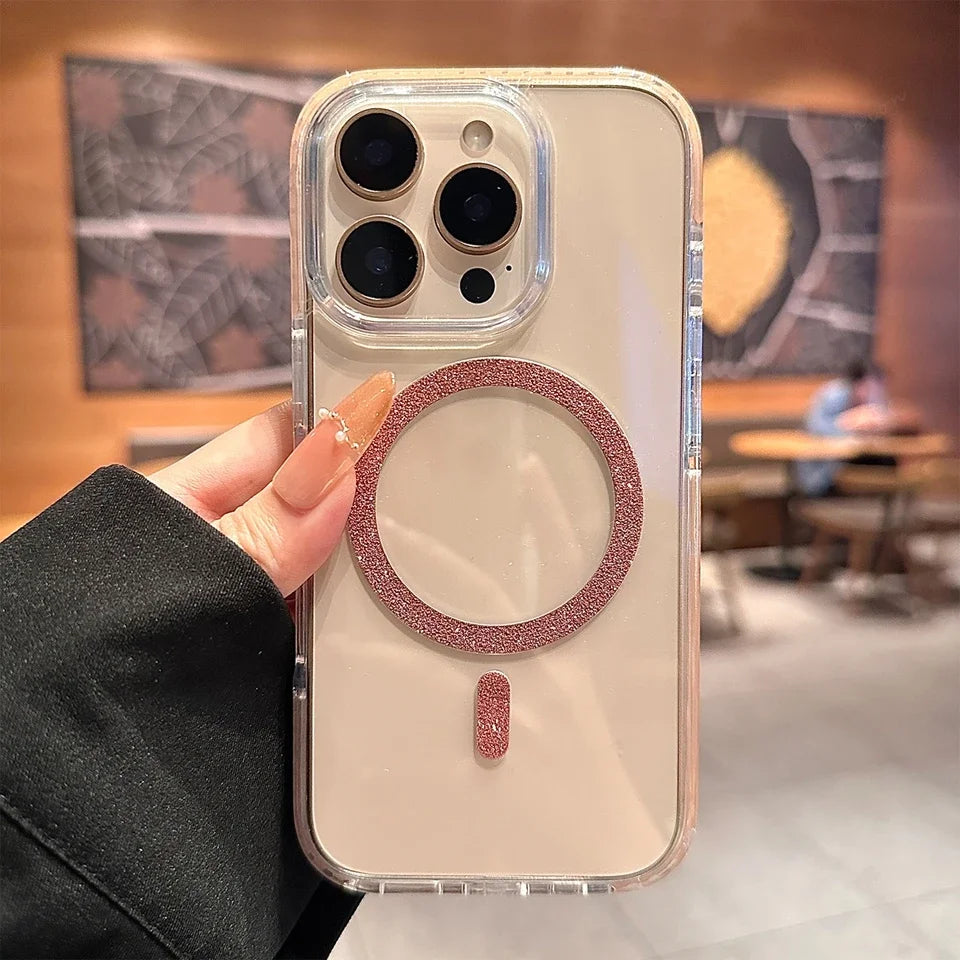 Glitter Color Blocking Magnetic Phone Case For iPhone 16E 15 14 13 12 11 16 Pro Max 15 16 Plus Luxury Protector Shockproof Cover