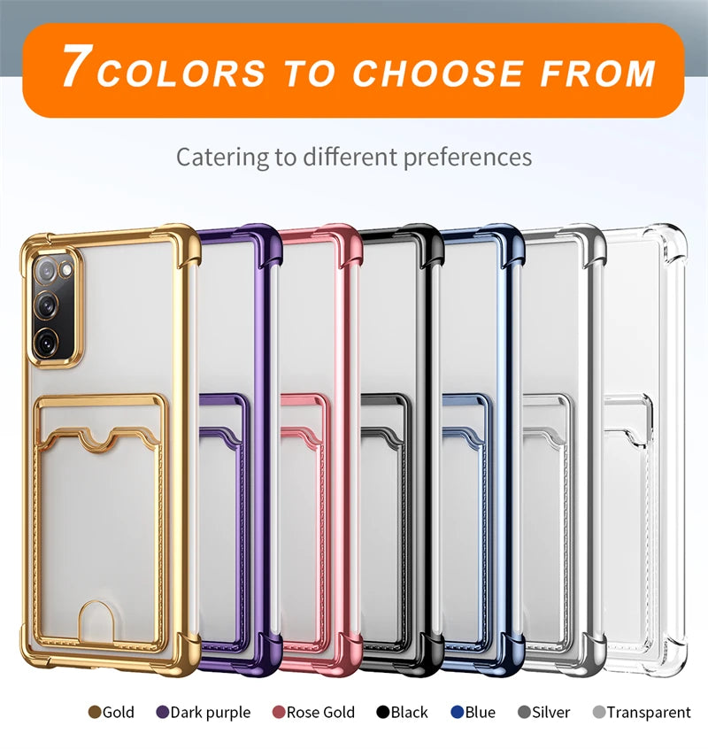 Luxury Shockproof Phone Case For Samsung Galaxy S25 Edge S24 S23 S22 S21 S20 FE Note 20 Ultra 9 Transparent Card Slot Bag Cover