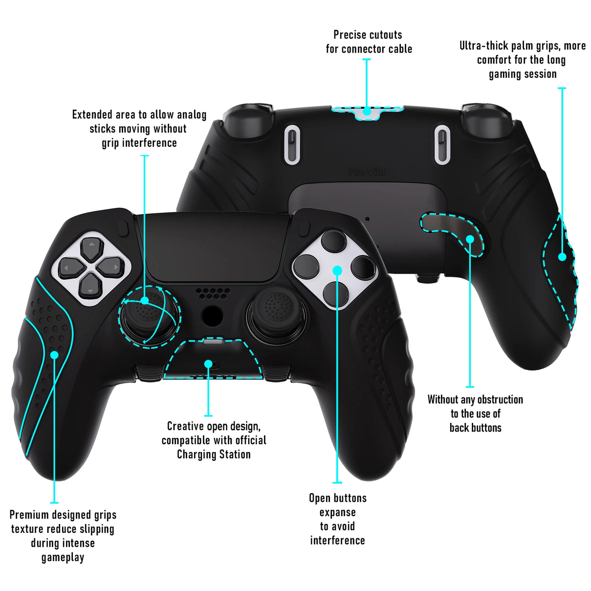 PlayVital Anti-Slip Silicone Cover for PS5 Edge Controller, Rubber Protector Case with Thumb Grip Caps - Guardian Edition Series