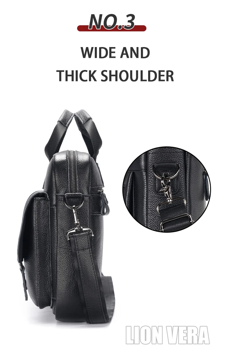 LION VERA Men's Genuine Leather Briefcase Business Casual Commuting Bag Portable Crossbody Shoulder Bag 15.7-inch Laptop Bag