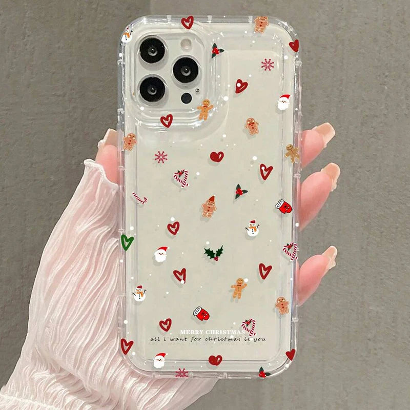 Snowflake Christmas Tree Phone Case for iPhone 17 16 Pro Max Air 15 14 Plus 13 12 11 Pro 7 8 XR X XS SE2 Shockproof Clear Cover