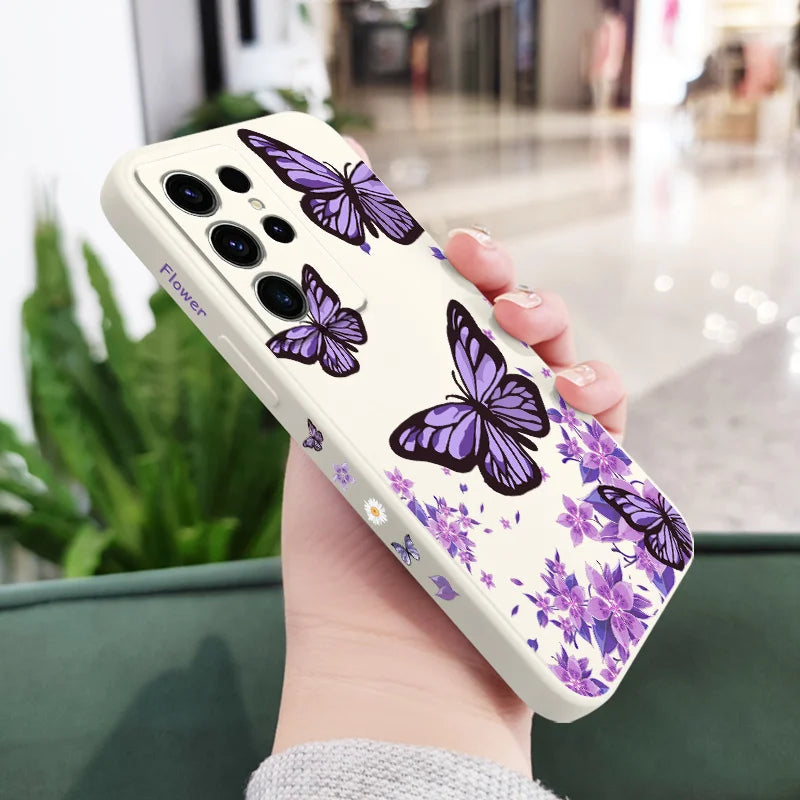 Dreamy Butterfly Phone Case For Samsung Galaxy S25 S24 S23 S22 S21 S20 Ultra FE S10 S10E Plus Note 20 Ultra Silicone Cover
