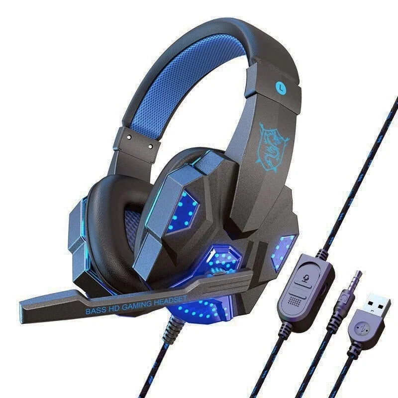 Gaming Headsets Over-Ear 3.5mm Wired Headphones Music Stereo Earphones With Adjustable Microphone For Computer Phone Laptop PC