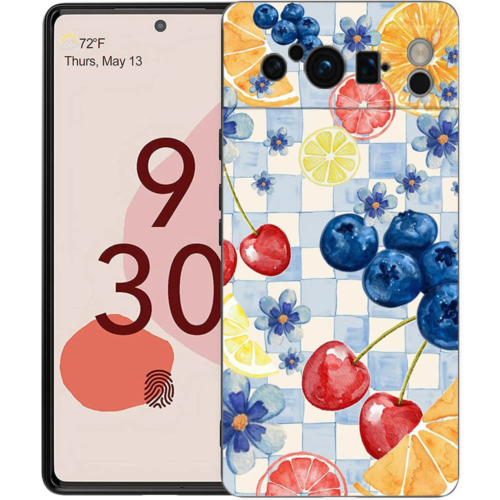 Summer Fruits Lemon Print Phone Case For Google Pixel 10A 10 9 8 7 6 Pro XL 9A 8A 6A 7A 5G Soft Shockproof TPU Black Cover