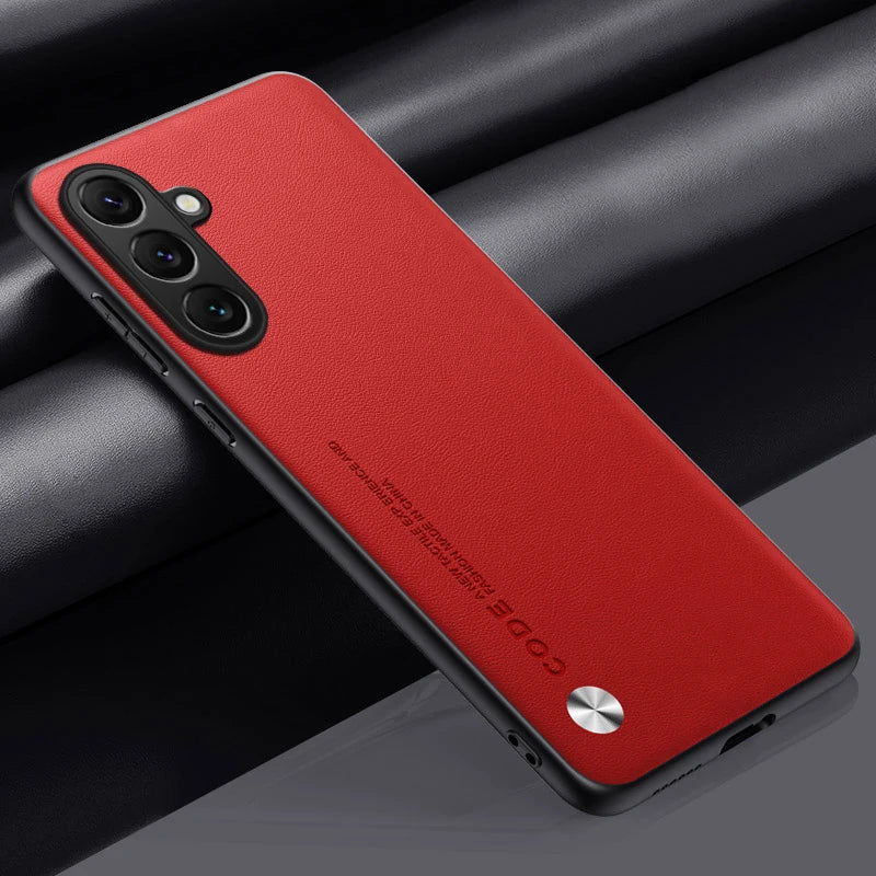 For Samsung S25 Edge S24 S23 S22 S21 S20 FE Plus Note 20 Ultra Plain PU Leather Silicone Protection Cover Shockproof Hard Bumper