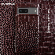 For Google Pixel 7 Pro Case Crocodile Grain Genuine Leather Phone Cover Pixel 10 6Pro 5A Capa Protective Etui Back Carcasa Shell