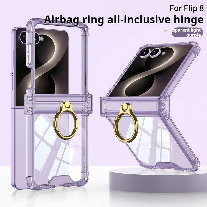Luxury Ring Holder Airbag Hinge Protection Phone Case For Samsung Galaxy Z Flip 8 6 5 Z Flip7 FE Flip8 Antifall Shockproof Cover