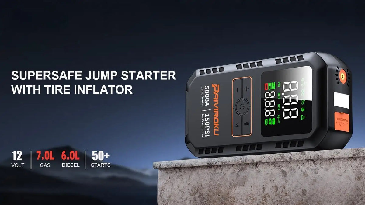5000A Car Jump Starter with Air Compressor 150PSI Tire Inflator Auto Battery Booster Portable Jump Box