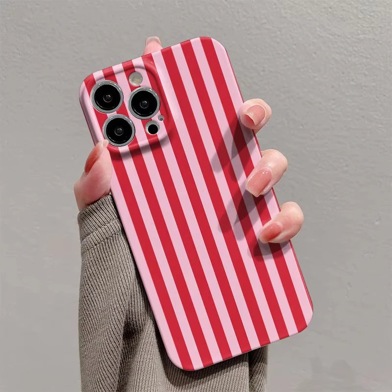 INS Fashion Pink Striped Phone Case for Samsung Galaxy S21 S22 S23 S24 S25 S26 Ultra Plus Note A73 A55 A35 A33 A25 A15 Cover