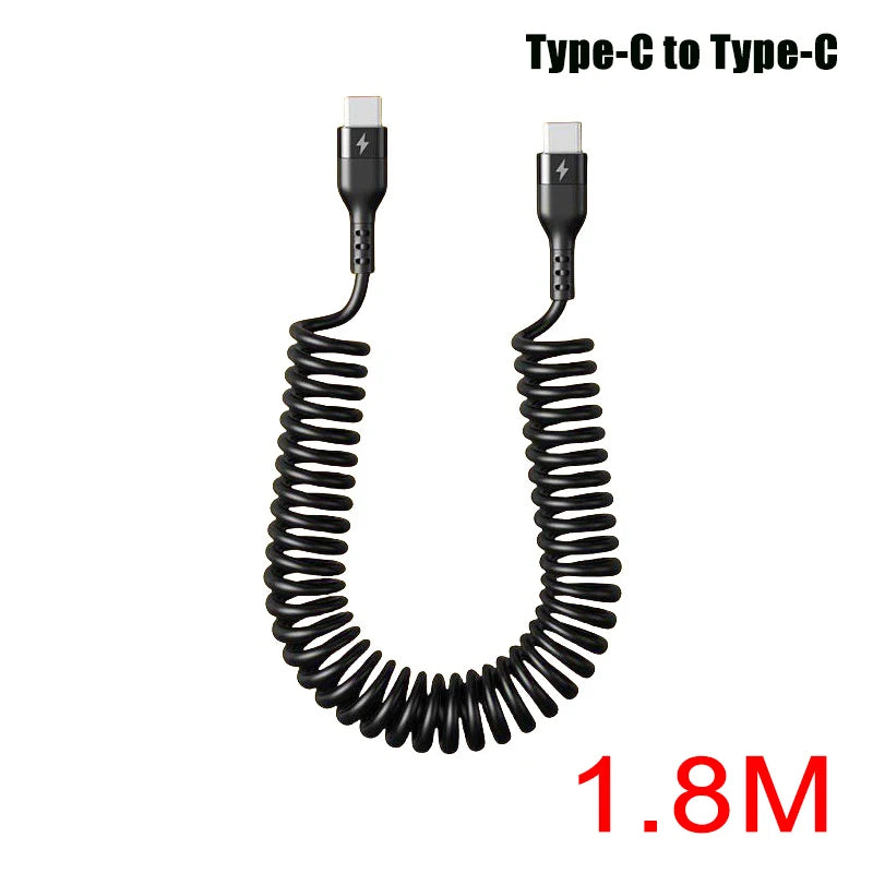 Spring Pull Telescopic Data Cable 5A 66W USB To Type-C/Dual Type-C Fast Charging Cable For  Car 1M 1.8M 2M For iphone17 Xiaomi17