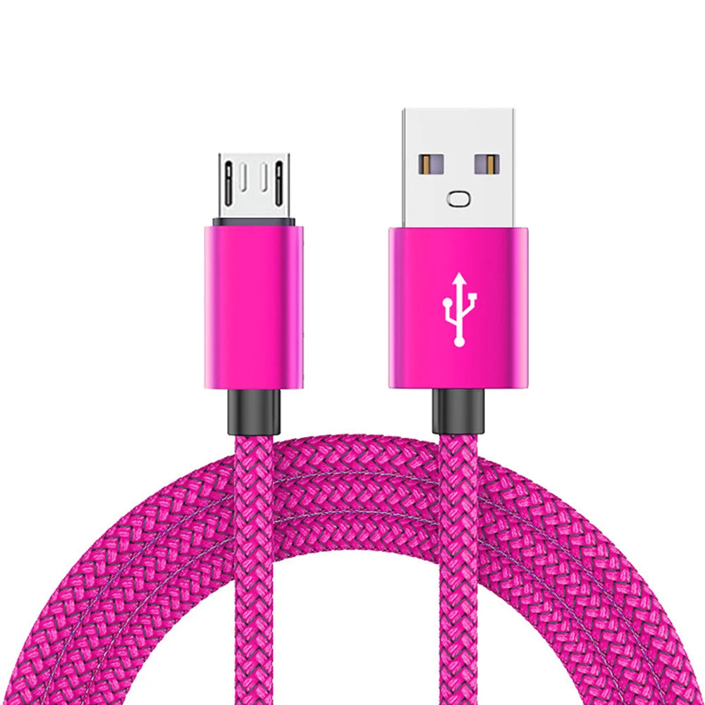 Micro USB Cable Data Sync 2A Fast Charging 1M 2M 3M Nylon Braided Charger Cable For Samsung Huawei HTC Android USB Micro Phone