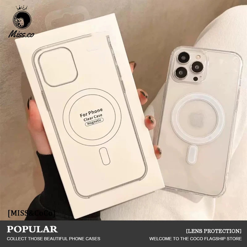 Magnetic for iPhone 17 16 15 14 13 12 Pro Max Case Clear For Magsafe Non-Yellowing With Packaging Shockproof Bumper Phone Cases