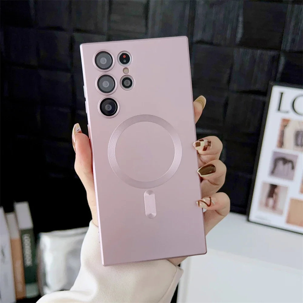 Luxury Matte Magnetic Case for Samsung S25 S24 S23 S22 Ultra S21 S20 Plus Capa for Samsung Note 20 Ultra Magsafe Phone Cover