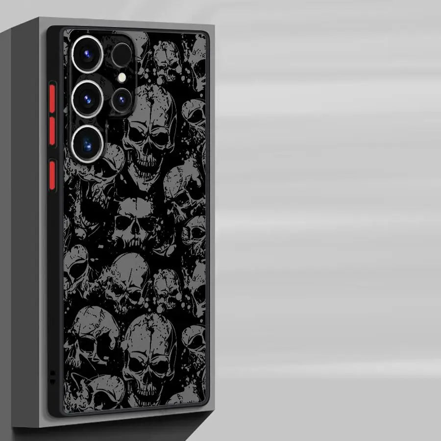 Phone Case for Samsung Galaxy S25 S24 Ultra S22 S21 S20 S10 Plus S23 FE S20FE Matte Cover Shell Four Spooky Skull Patterns Black