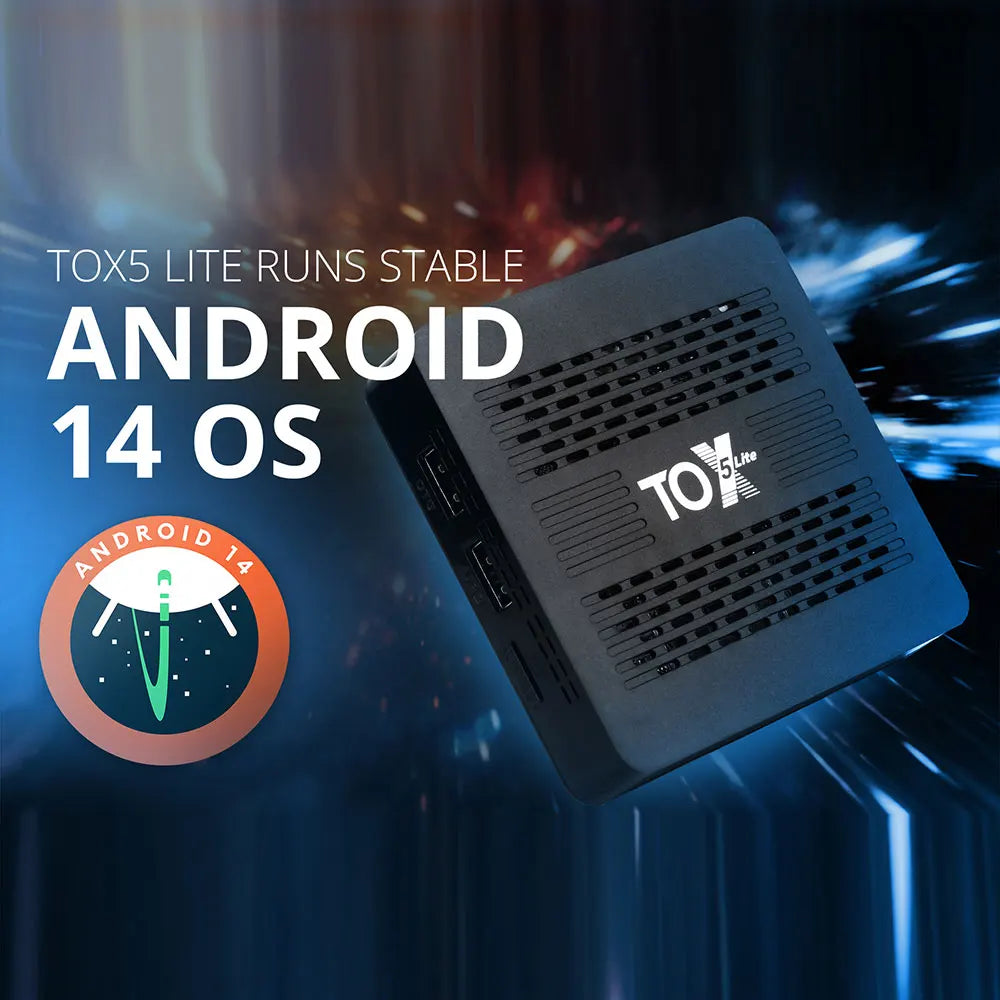 TOX5 Lite Android 14 Smart TV Box 2GB 32GB Amolgic S905X5M Wifi 1000M LAN BT Support H.265 4K 4K 60fpsMedia Player Set Top Box