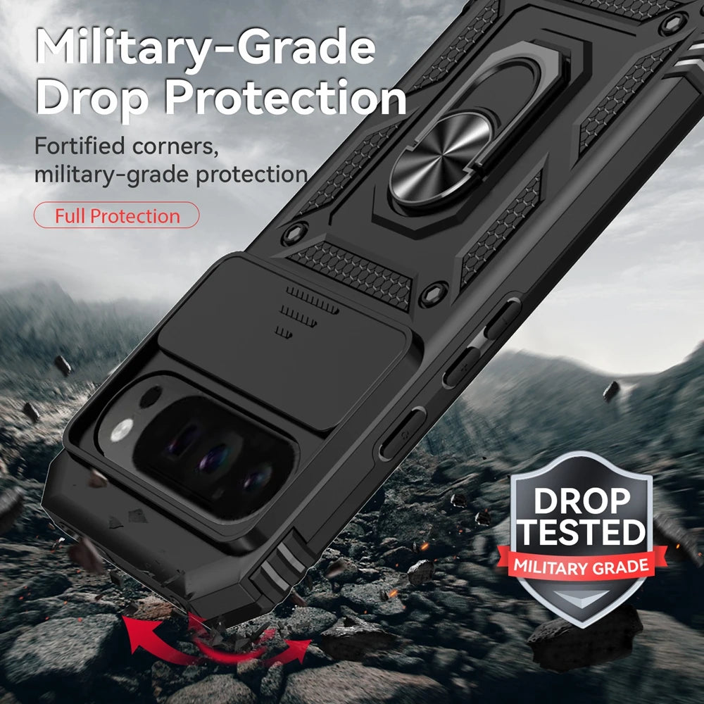 Shockproof Armor Funda For Google Pixel 6 7 8 9 10 Pro XL 10A 5G Slide Lens Protect Case For Pixel 6A 7A 8A 9A Ring Holder Cover