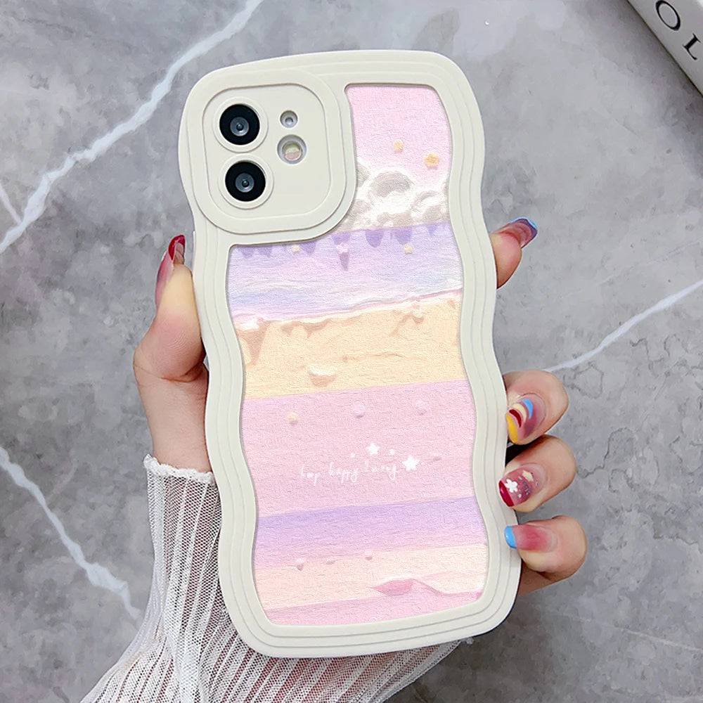 Silicone Phone Case For iPhone 11 6s 16 Plus 13 15 14 Pro Max 12 XR Wave Shockproof Soft Love Heart Cover Funda