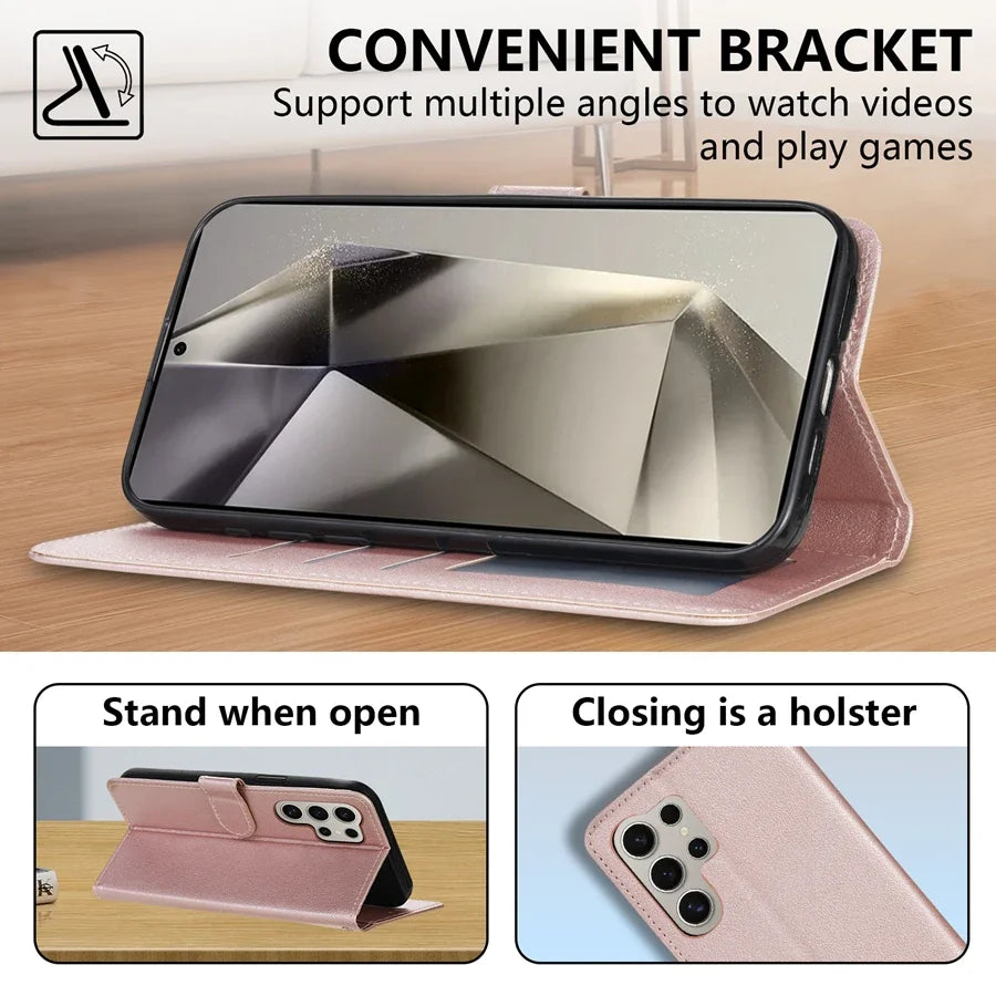 Wallet With Card Slot Magnetic Flip Leather Case For Samsung Galaxy S25 FE S24 Ultra S23 S22 S21 S20 FE S10 Plus S9 Card Bag