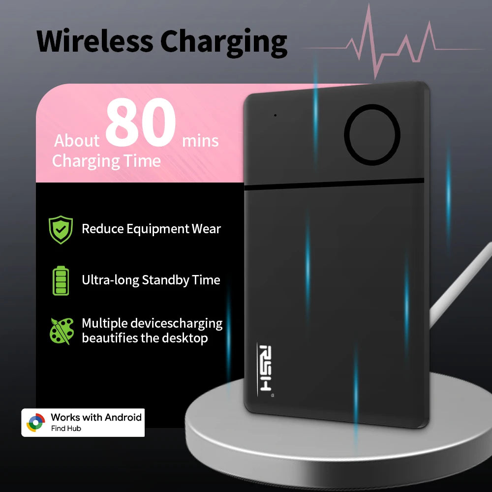 Slim Wireless Charging Card Tracker Android Locator Work with Google Find Hub App Wallet Bag Anti-loss Finder Gift Choice