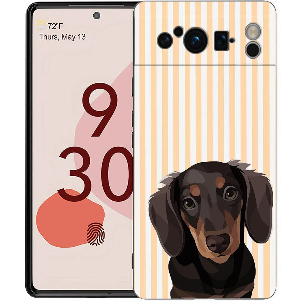 Cute Dachshund Bulldog Phone Case For Google Pixel 10A 10 9 8 7 6 Pro XL 9A 8A 6A 7A 5G Soft Shockproof TPU Black Cover