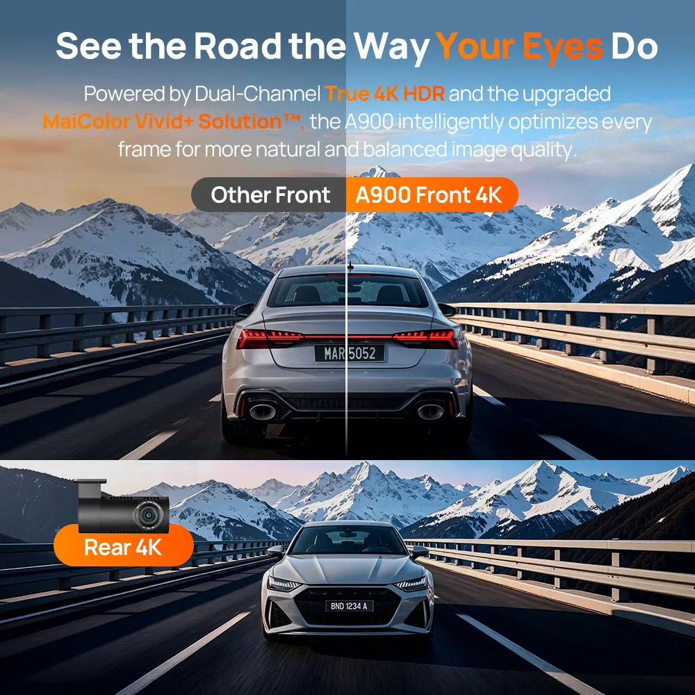 【New】70mai Dash Cam 4K A900 Dual True 4K&HDR Supercapacitor GPS Fatigue Alert Voice Control 4G LTE Wi-Fi 6 Car DVR 70mai A900