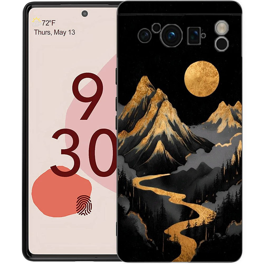 Abstract Mountain Sunrise Line Phone Case For Google Pixel 10A 10 9 8 7 6 Pro XL 9A 8A 6A 7A 5G Soft Shockproof TPU Black Cover