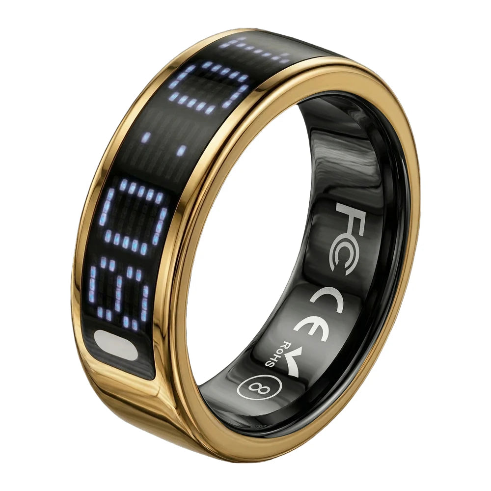 SQ666 Smart Zikr Tasbeeh Steel Ring with Magnetic Charging Case LED Display Comprehensive Health Monitoring Gift