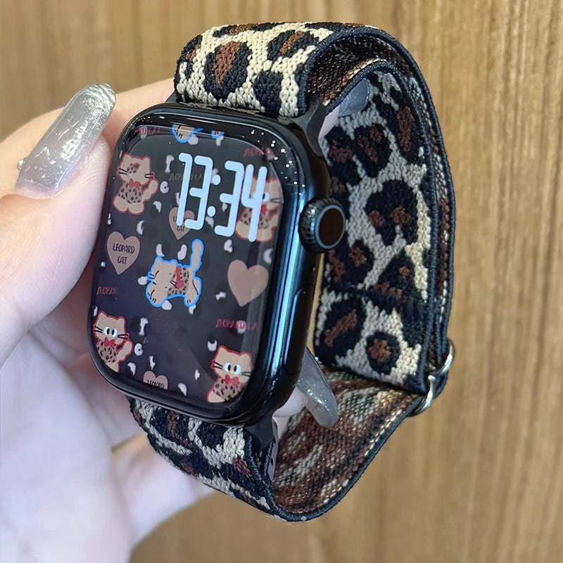 Leopard Band for Apple Watch Series 11 10 9 8 7 6 SE ultra 3 2 bracelet Adjustable Nylon Straps iWatch 44-42MM 46MM-45-49-41mm