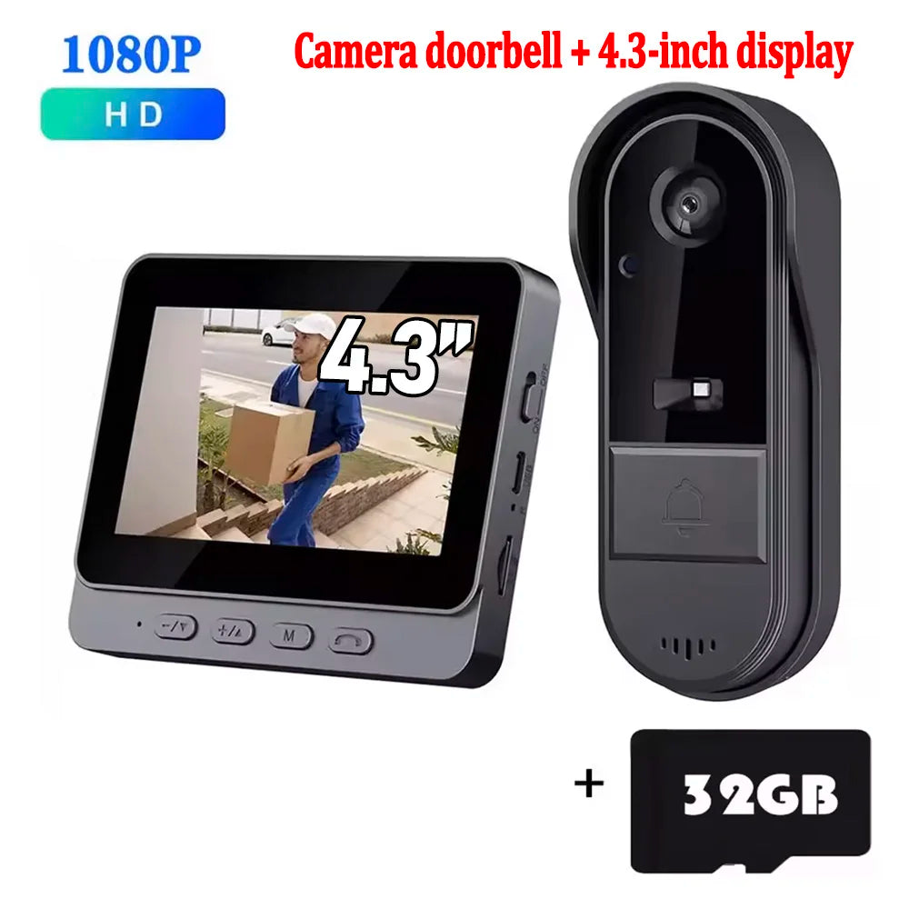 Waterproof Smart 2.4G Wireless Doorbells Video Intercom Camera Inteligente Night Vision 4.3inch Screen For Security Home