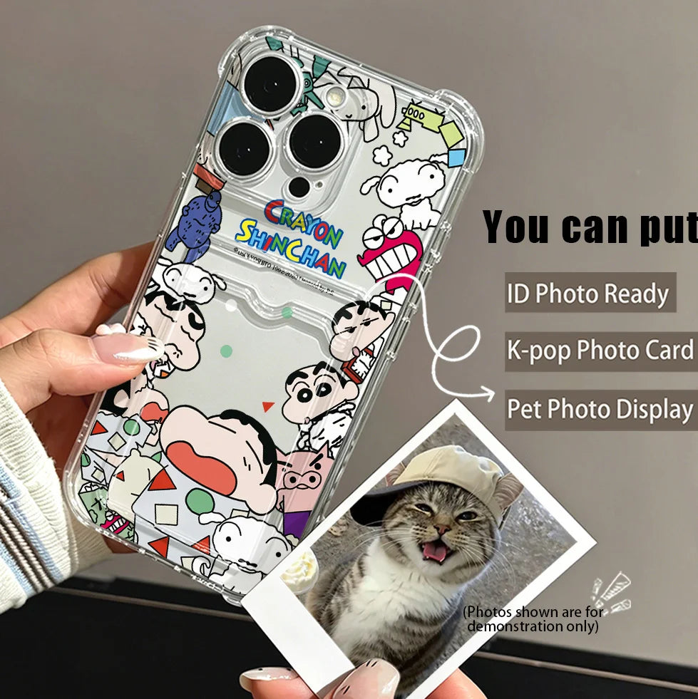 Crayons Shin-chans Card Hold Phone Case For Samsung Galaxy S26 S25 S24 S23 S22 S21 S20 FE Edge Plus Ultra M33 M53 M54 5G Airbag