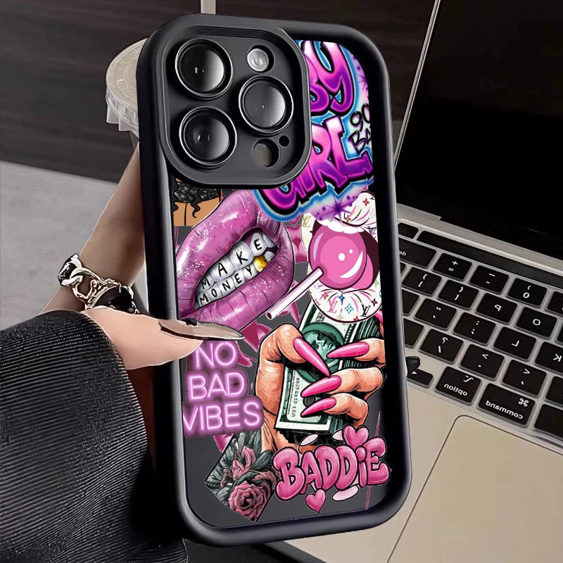 Pink Lips USD Banknote Printed Phone Case For Samsung Galaxy S26 S25 S24 S23 S22 S21 S20 Ultra Plus FE A55 A54 A15 A35 Cover