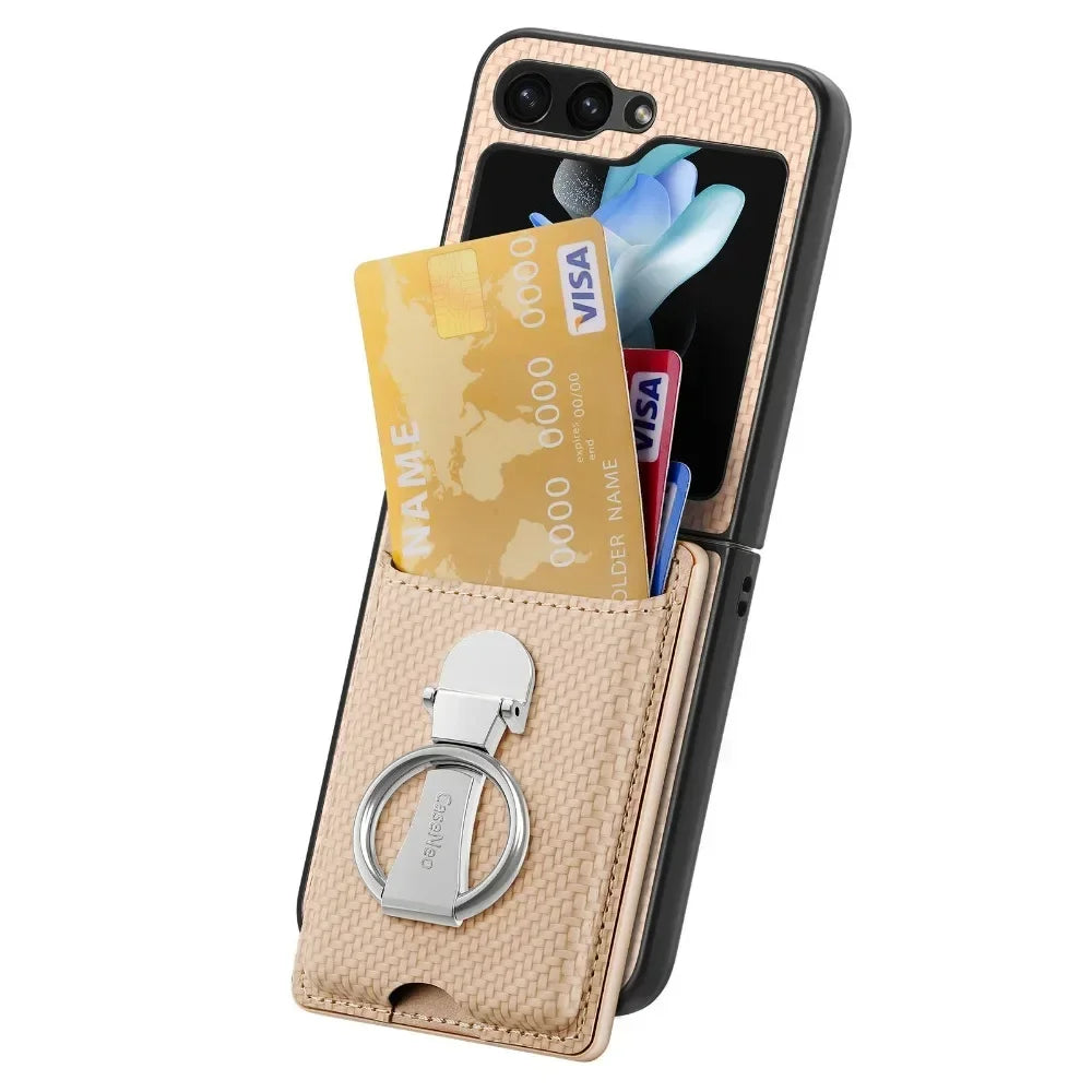 Luxury Ring Stand Leather Phone Case for Samsung Galaxy Z Flip 8 Flip 7 6 5 4 3 Flip7 FE Wallet Card Slot Shockproof Cover