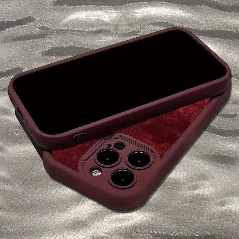 Burgundy Suede With Golden Heart Pattern TPU Case For Samsung Galaxy S25 S24 S23 S22 S21 S20 FE Plus Ultra A15 A35 A54 A55 Cover