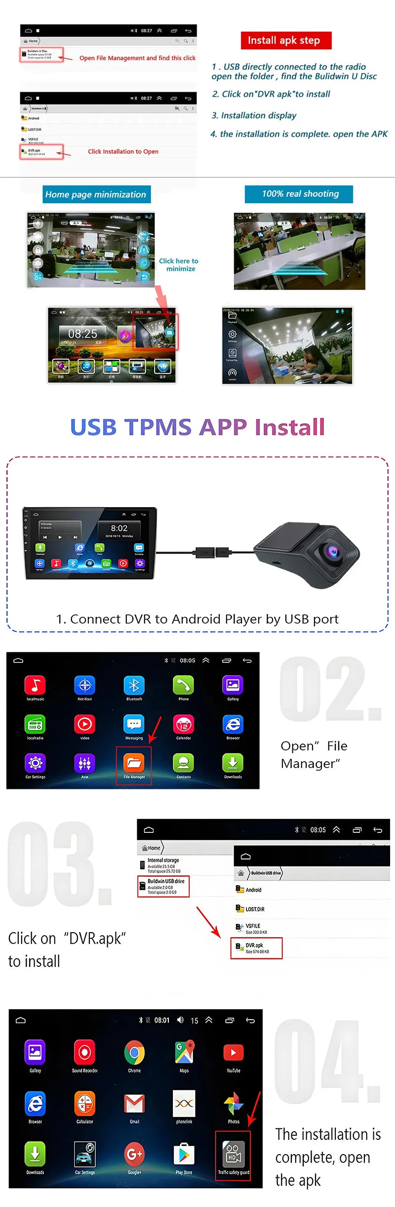 ADAS USB Car DVR Dash Cam 1080P HD for Android Navigation 170° Wide Angle ADAS Intelligent Assistance Driving Recorder