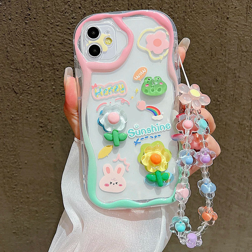Cute 3D Pig Bracelet Wrist Chain Lanyard Clear Soft Phone Case For iPhone 17 16 13 14 15 Pro Max 11 12 XR XS X 7 8 Plus SE Cover