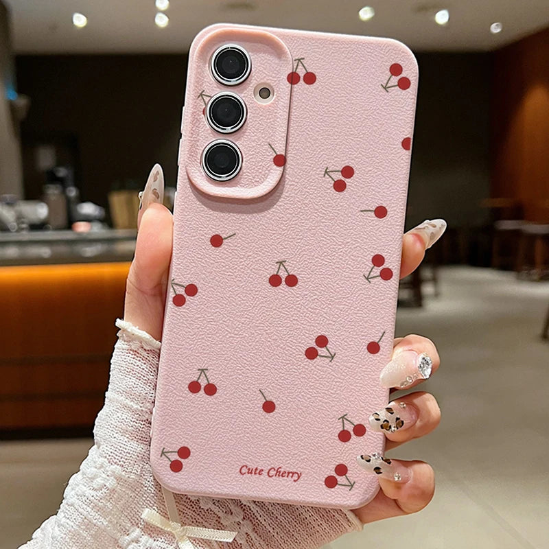 Red Cherry Case For Samsung Galaxy S25 Edge S26 S24 S23 S22 Ultra Plus S25 S24 FE A57 A37 A17 A56 A55 A36 A15 A16 Silicone Cover