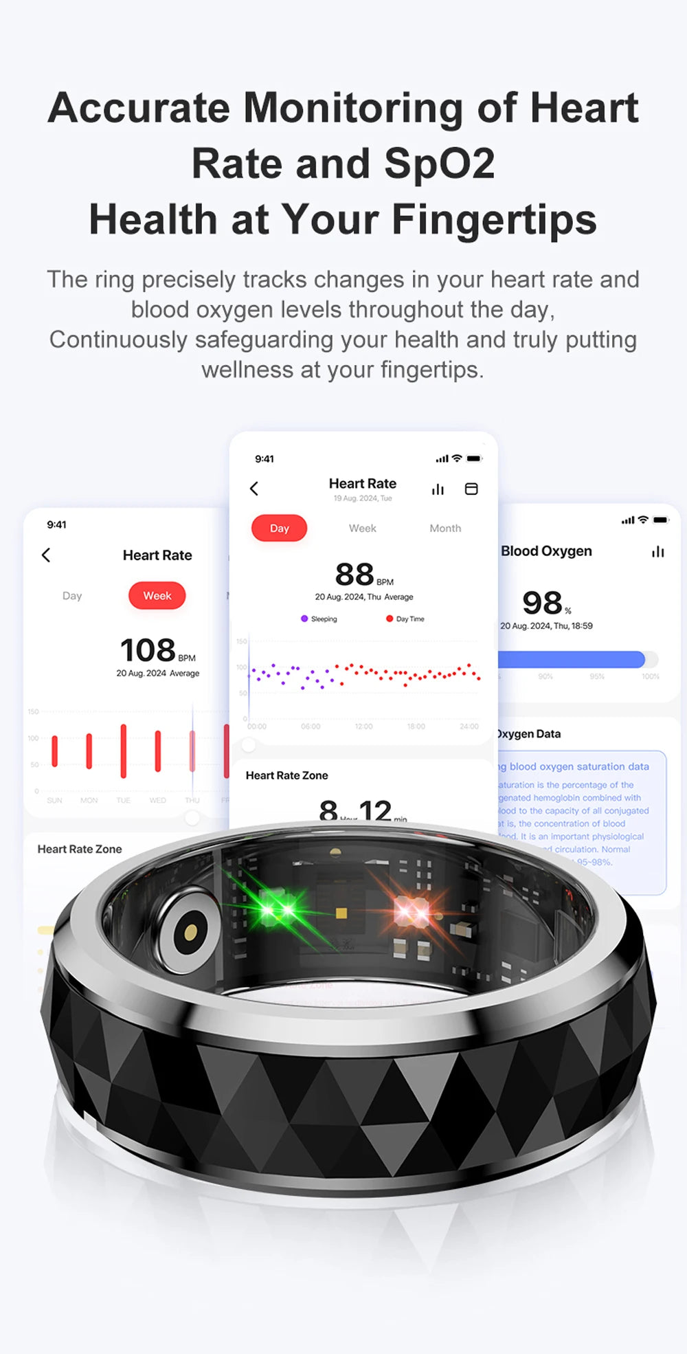 2024 COLMI R11 Smart Ring, Fidget Spinner Anxiety Relieve Ring with Charging Case for Men, Health Sleep Monitor, 5ATM Waterproof