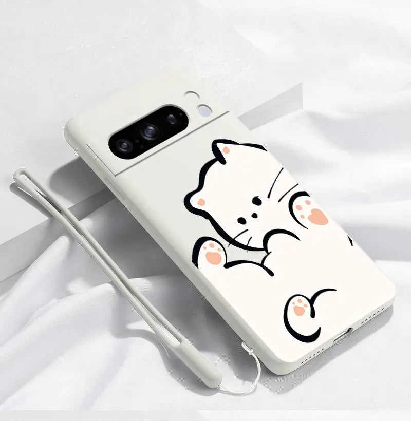 Pixel 8Pro Fluffy Kitten Bracelet Silicone Phone Case For Google Pixel 8Pro 3XL 3A 4 4A 8 8A 5 7 7A 9 9Pro 9ProXL 6A Cover