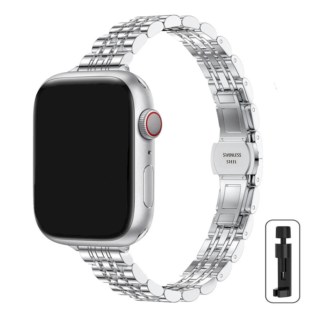Stainless Steel Band For Apple Watch Strap Ultra 45 44 42mm 40 46mm Thin For iwatch Series 12/11/10/9/8/7/6/SE 3 Bracelet Woman