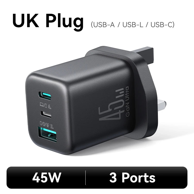Joyroom 45W USB C/L/A Charger Mini Wall Charger EU UK Adapter Phone Charger for iPhone Earphone Mobile Phone Charger TO1