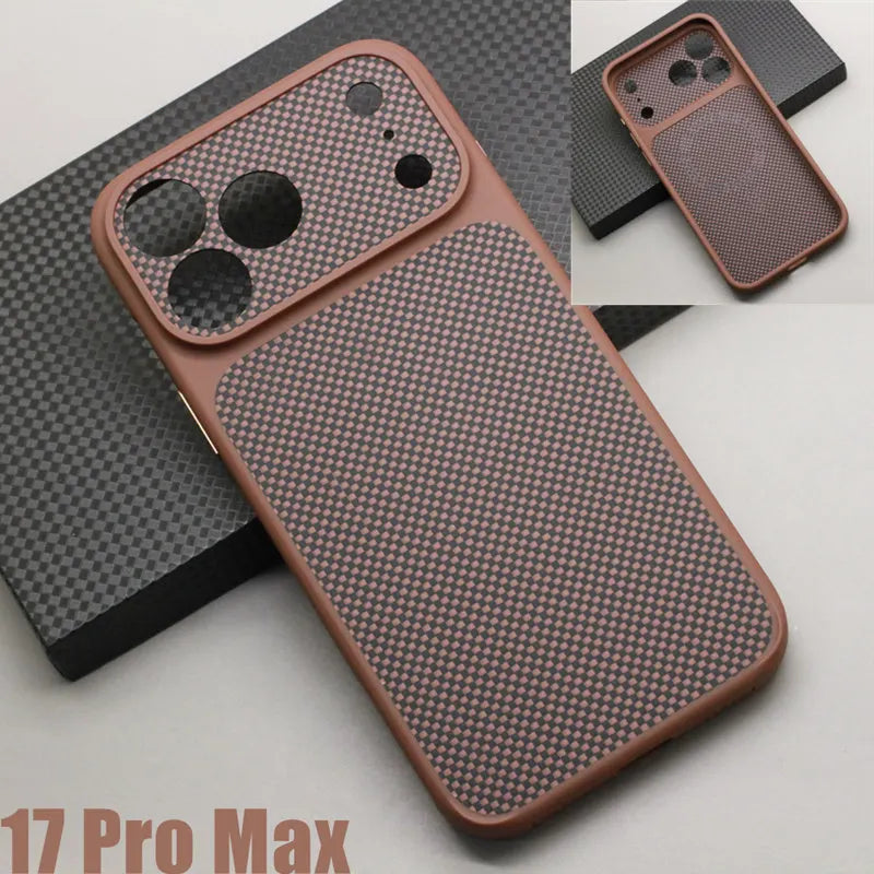Carbon Fiber Magnetic Case TPU Soft Frame for iPhone 17 Pro Max / 17 Pro Kevlar Aramid Fiber Anti-fall Magnetic Case