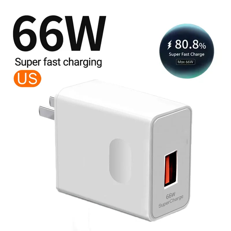 USB Fast Charger 66W Fast Charging QC3.0 EU/US Plug Wall Adapter 6A USB To Type C Cable For Huawei Mate 50 60 Nova 10 Honor 100