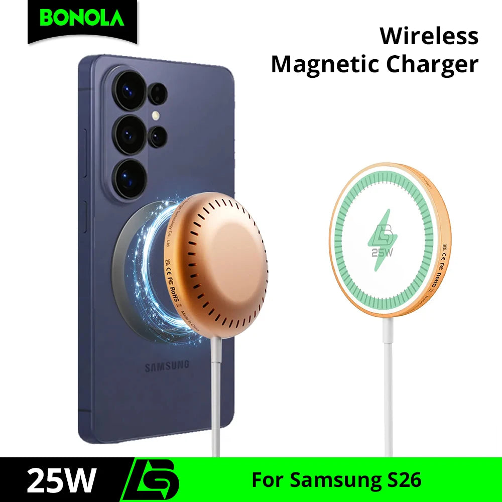 Bonola Magnetic Wirelesss Charger 25W for Samsung S26 Ultra Fast Wireless Charging Pad Type C Cable for Galaxy S25/S24/S23/S22