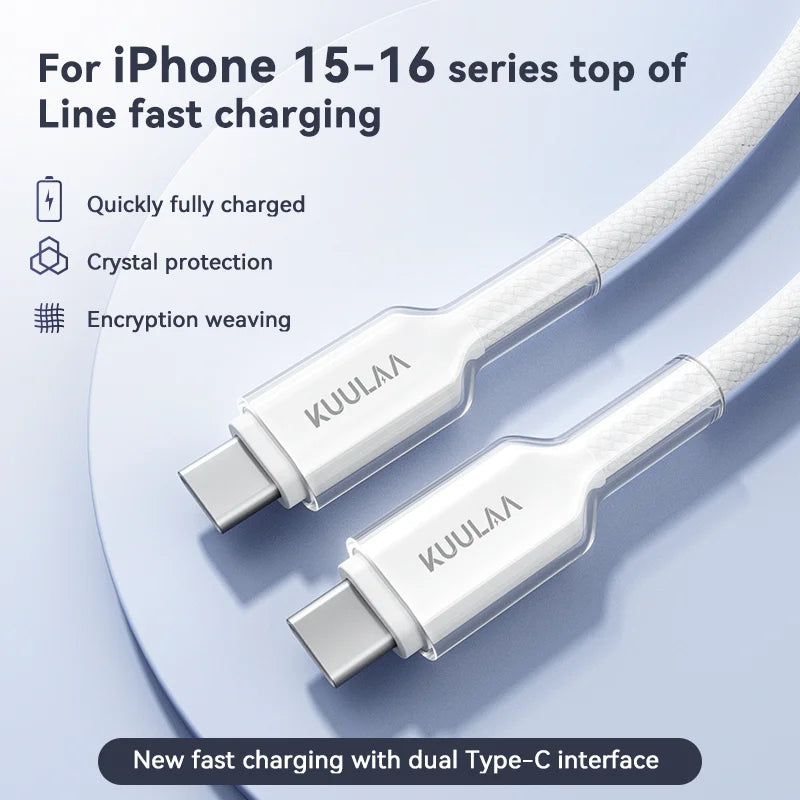 KUULAA USB C Cable to USB Type C Cable PD 60W Fast Charger Cord USBC to Type-C Cable for iPhone16 15 Samsung MacBook iPad Xiaomi