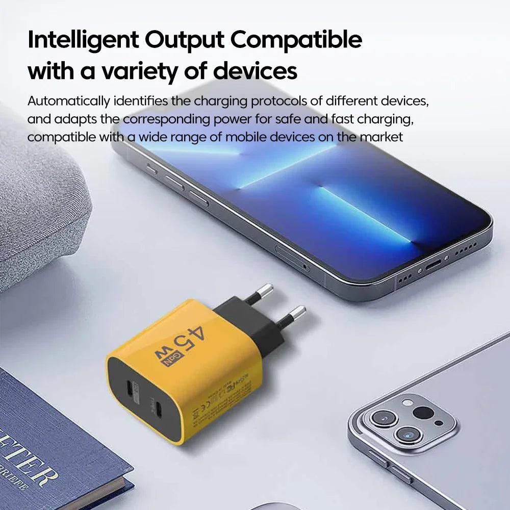 Olaf 45W Double USB C Phone GaN Charger Type C 2 Ports Phone Charger Wall Adapter Universal  For Huawei Samsung Xiaomi Iphone