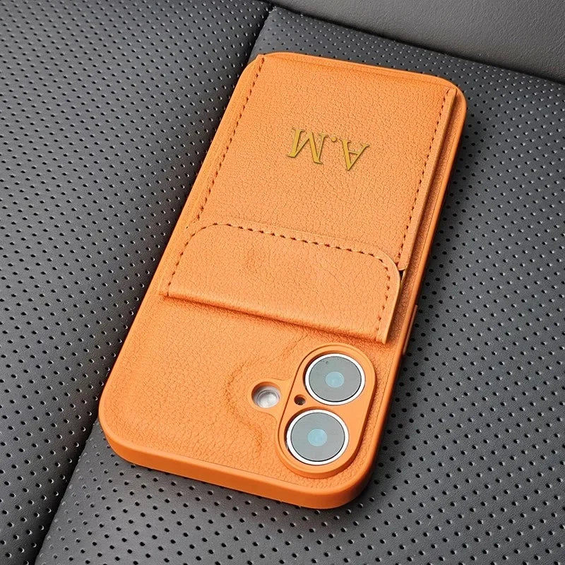 Personalised Customized Name DIY Case For iPhone 17 16 15 14 13 12 11 Pro Max Xs Max Air Luxury Leather Card Holder Cover Funda